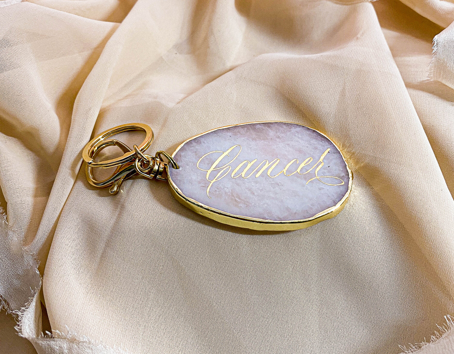 Cancer Zodiac Rose Quartz Pendant Bag Charm