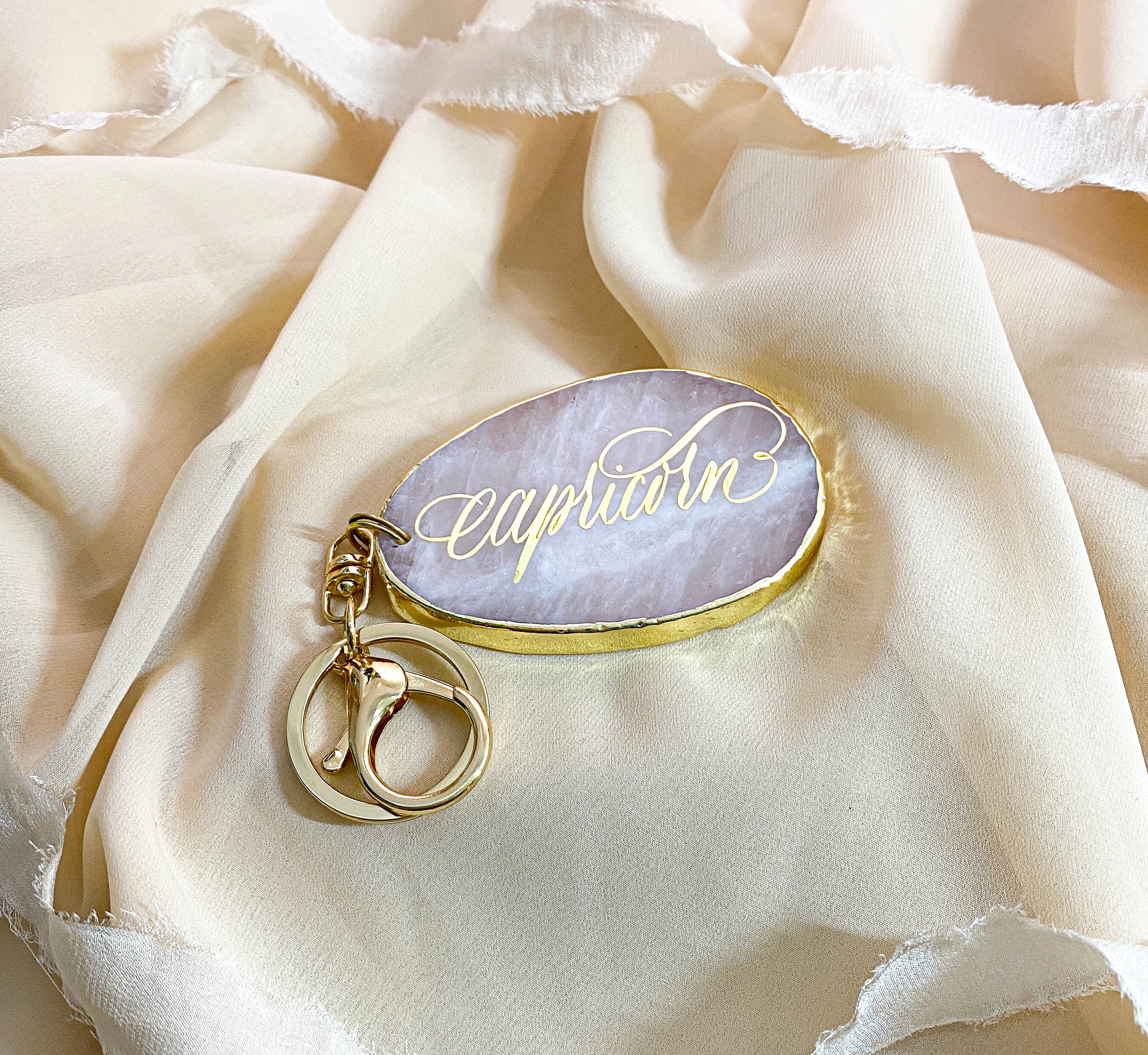 Capricorn Zodiac Rose Quartz Pendant Bag Charm