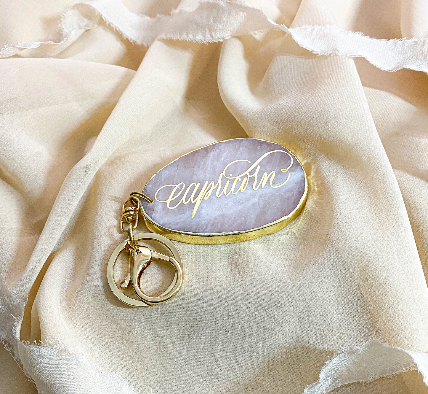 Capricorn Zodiac Rose Quartz Pendant Bag Charm