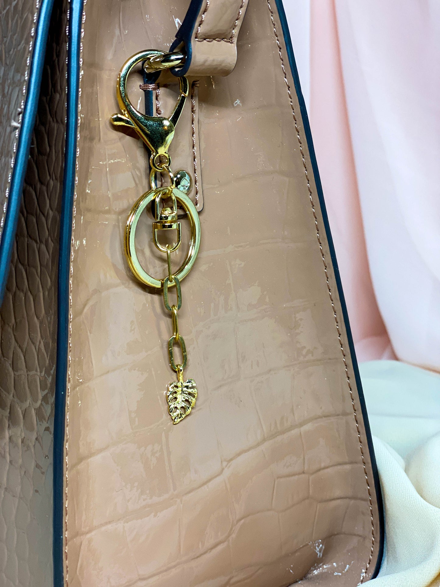 Gold Monstera Leaf Bag Charm