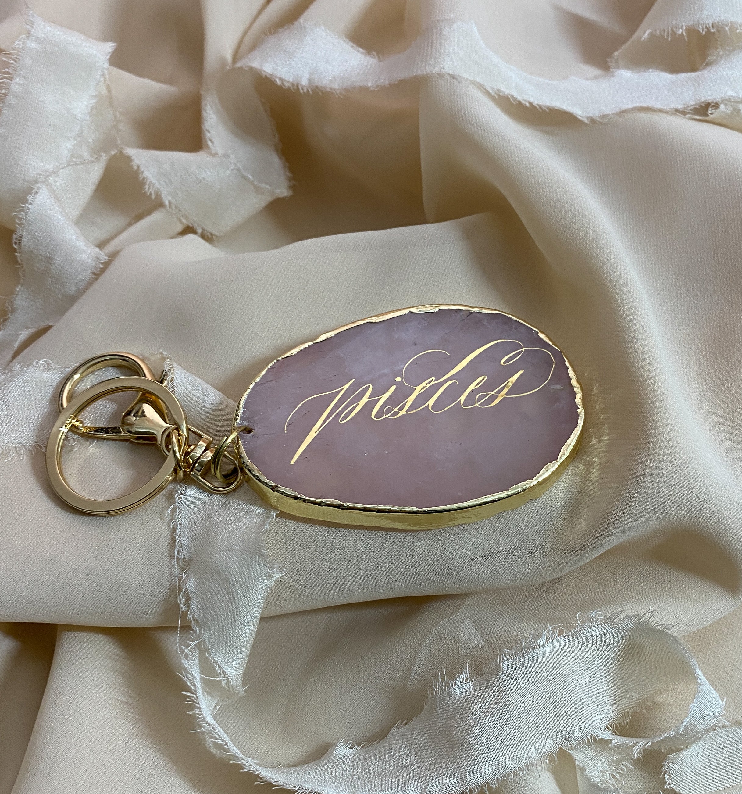 Gold and Rose Quartz Bag Charm