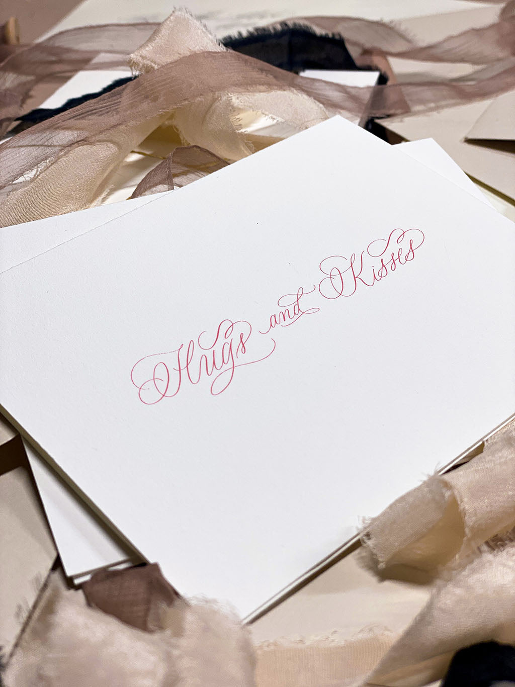 Roshae Designs Hugs and Kisses Calligraphy Card Pink