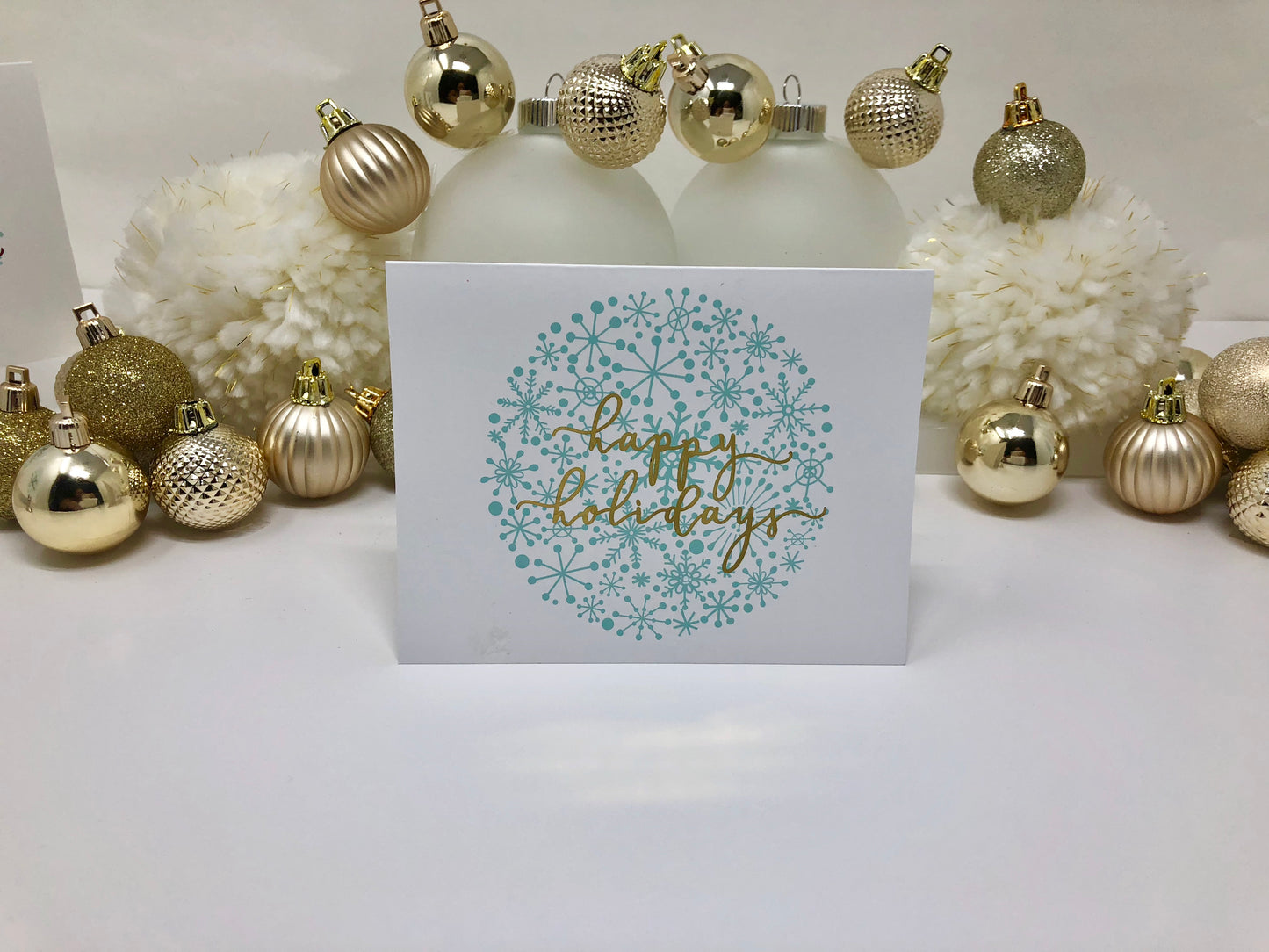 Gold Foil Happy Holidays Snowflake Calligraphy Cards - Roshae Designs