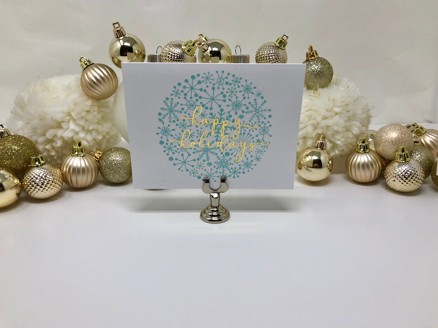 Gold Foil Happy Holidays Snowflake Calligraphy Cards - Roshae Designs