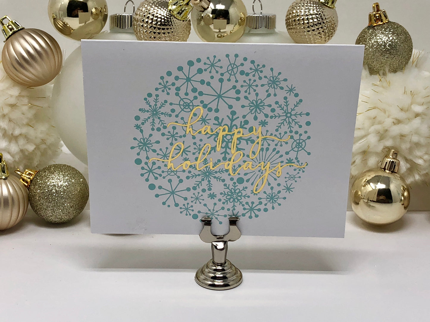 Gold Foil Happy Holidays Snowflake Calligraphy Cards - Roshae Designs