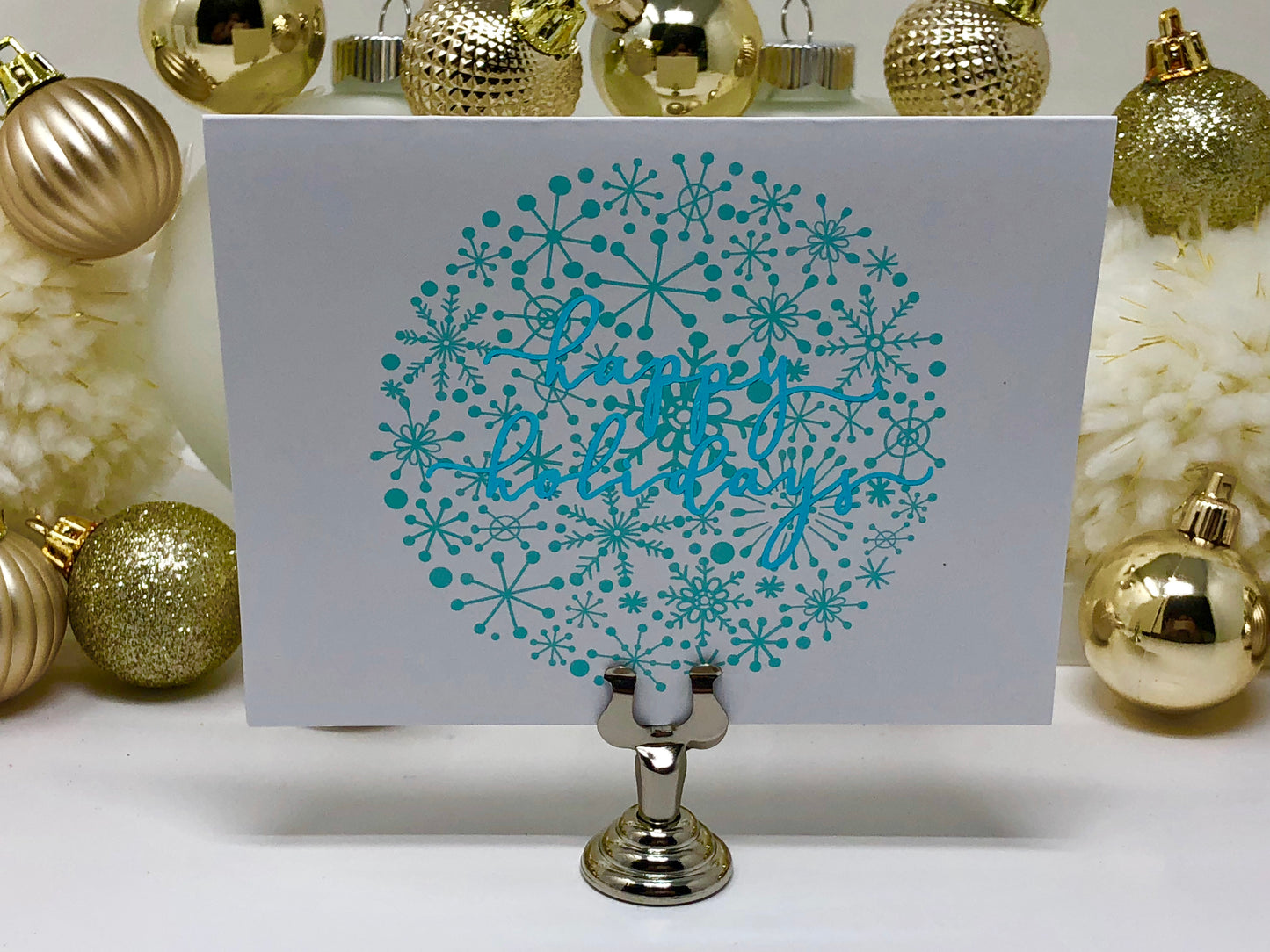 Gold Foil Happy Holidays Snowflake Calligraphy Cards - Roshae Designs