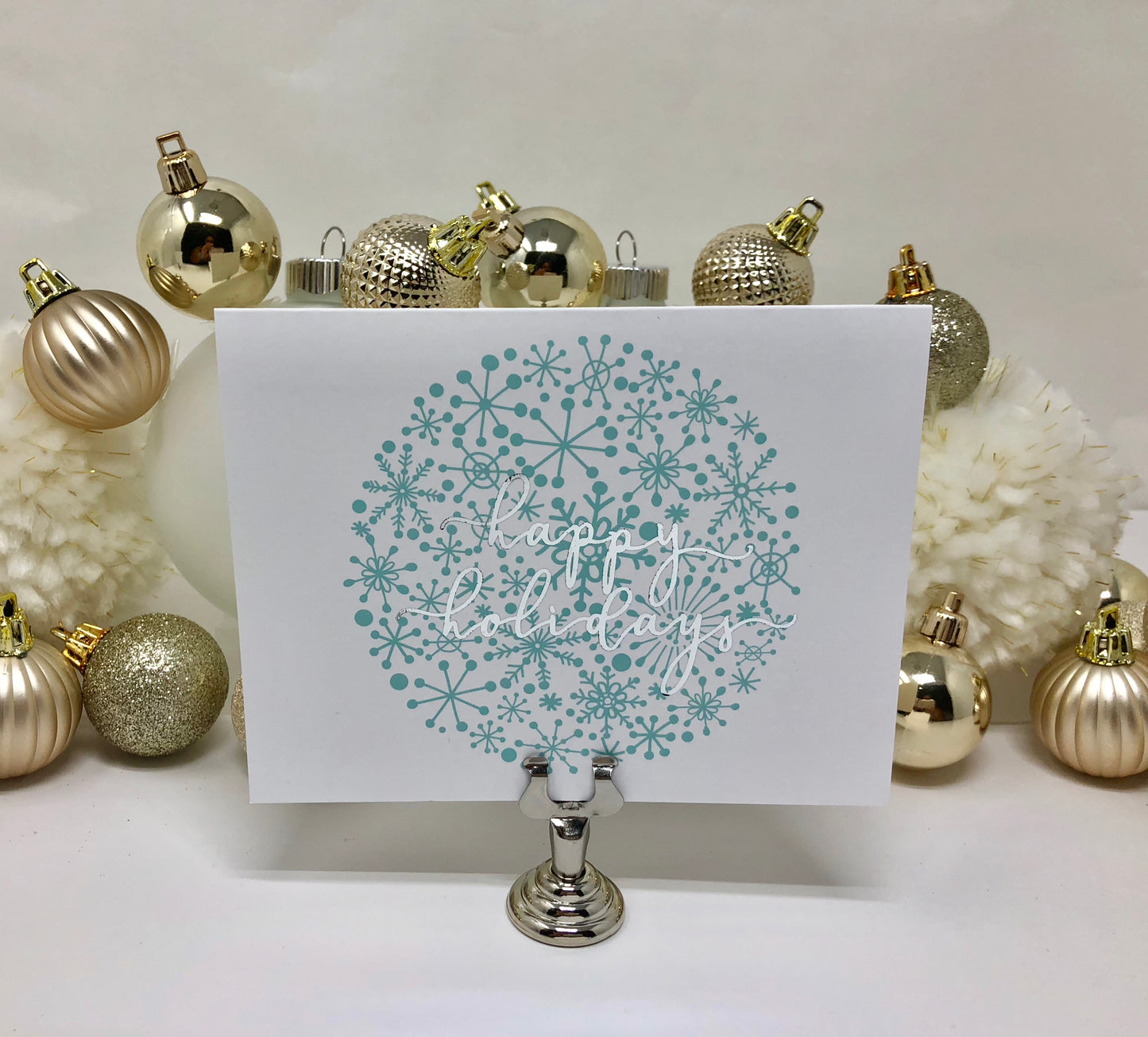 Gold Foil Happy Holidays Snowflake Calligraphy Cards - Roshae Designs