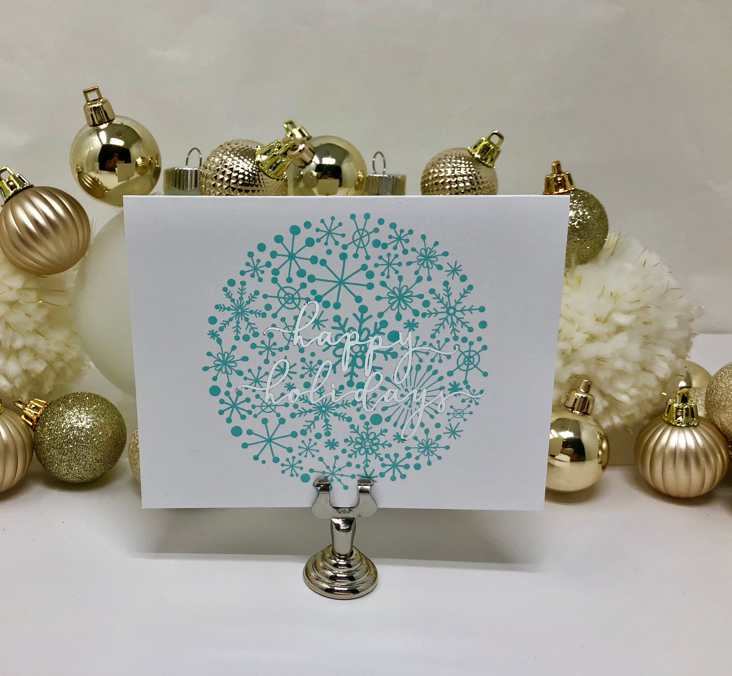 Gold Foil Happy Holidays Snowflake Calligraphy Cards - Roshae Designs