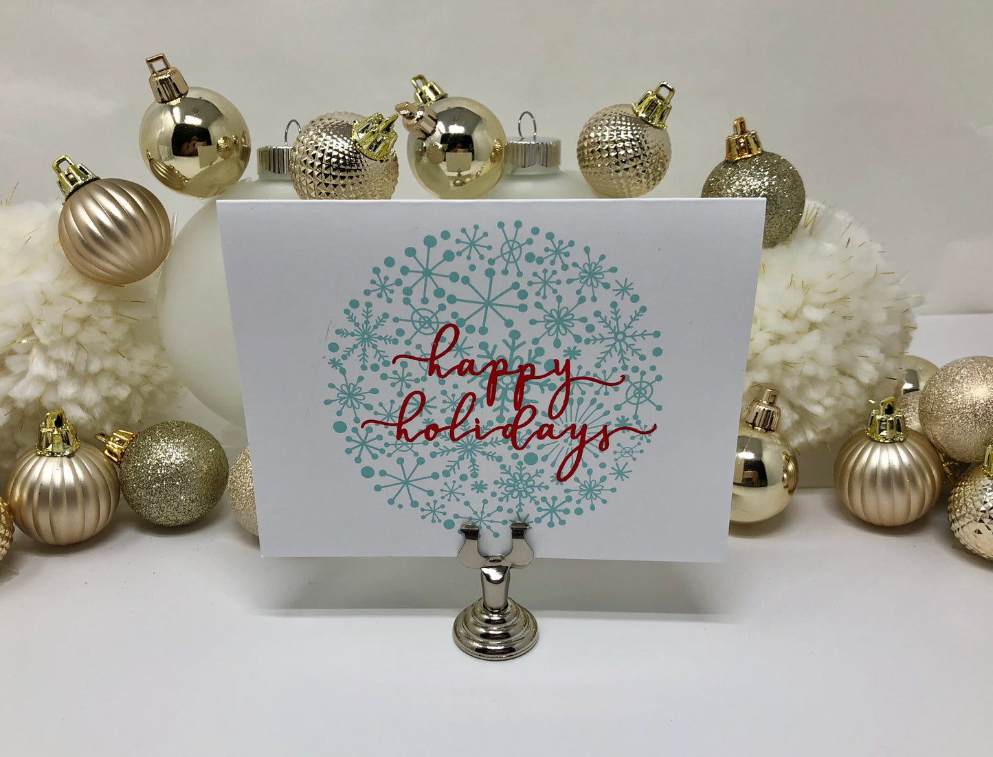 Gold Foil Happy Holidays Snowflake Calligraphy Cards - Roshae Designs