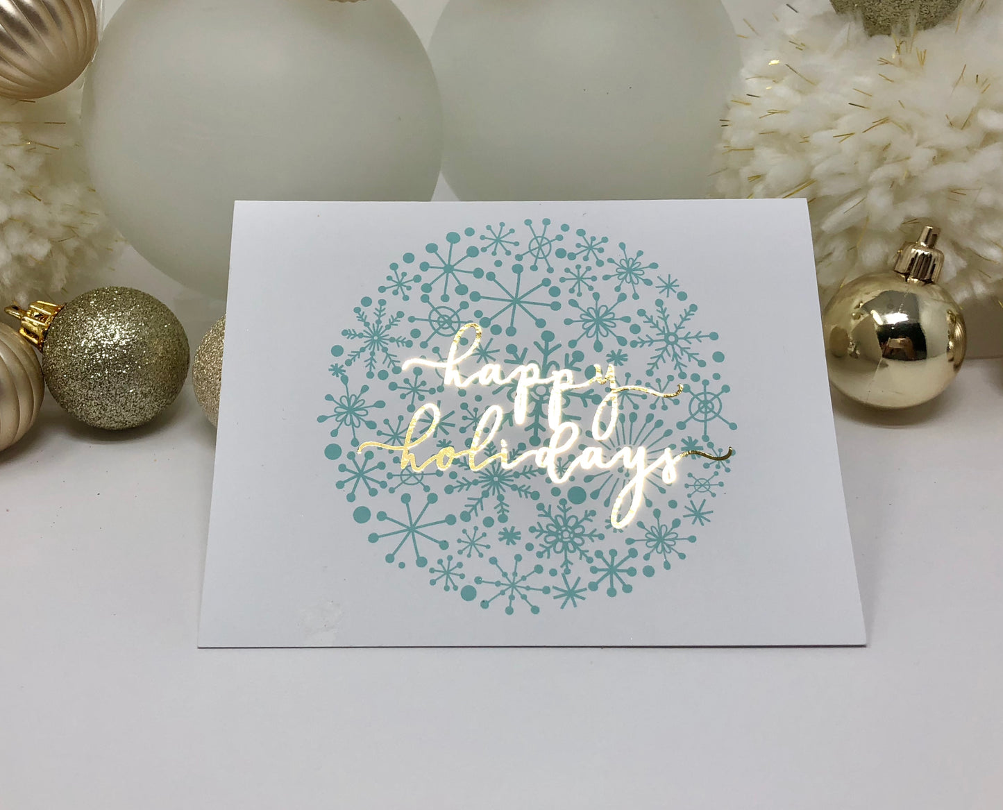 Gold Foil Happy Holidays Snowflake Calligraphy Cards - Roshae Designs