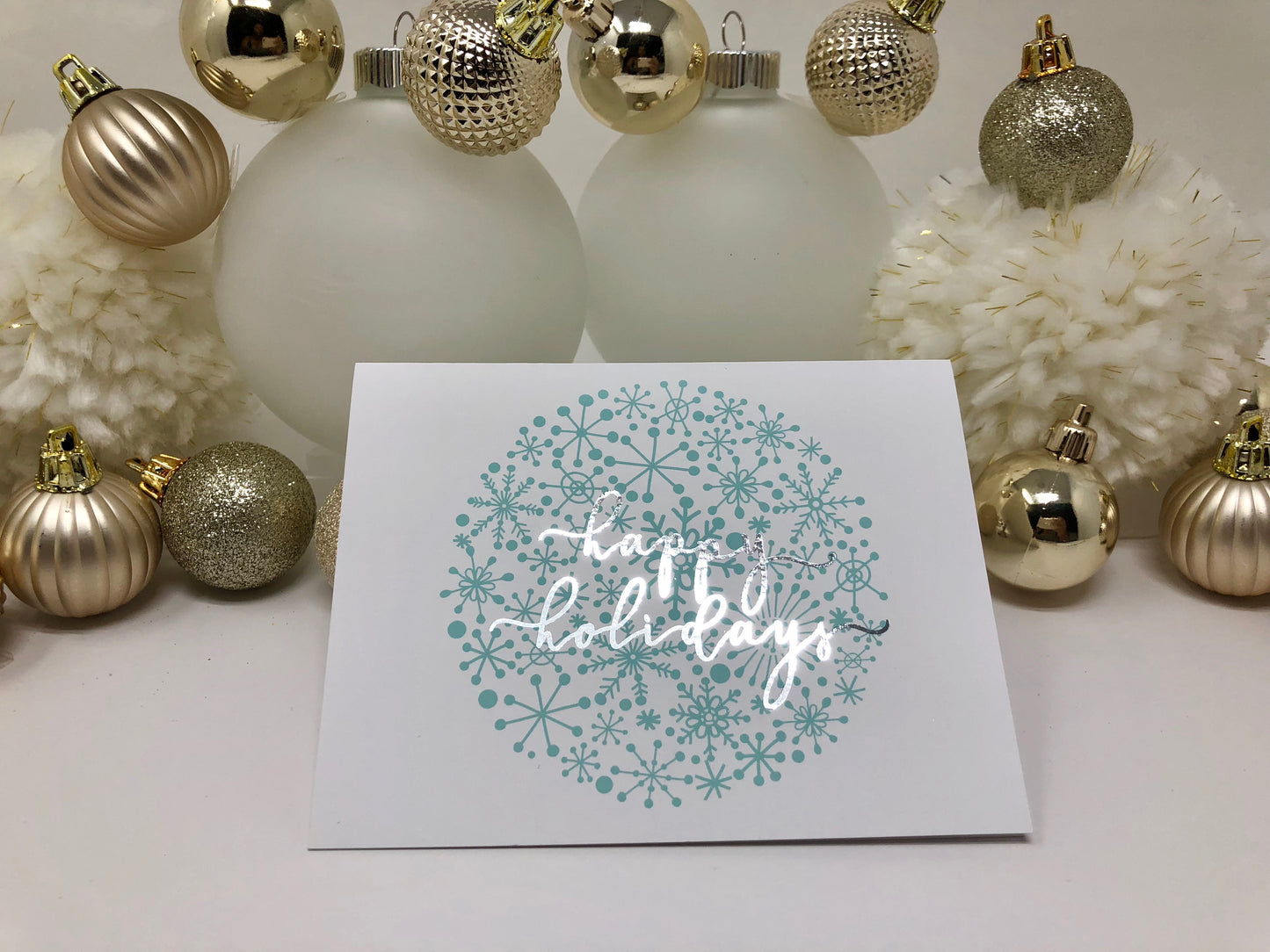 Gold Foil Happy Holidays Snowflake Calligraphy Cards - Roshae Designs