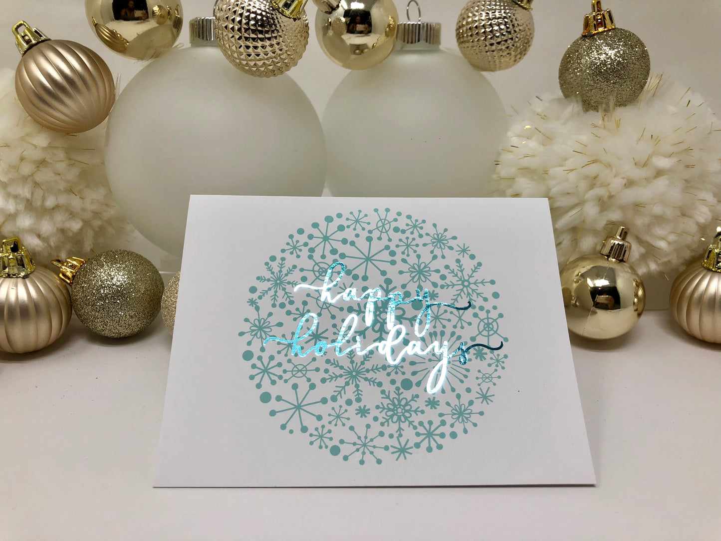 Gold Foil Happy Holidays Snowflake Calligraphy Cards - Roshae Designs