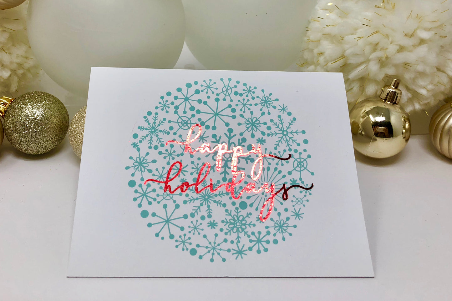 Gold Foil Happy Holidays Snowflake Calligraphy Cards - Roshae Designs