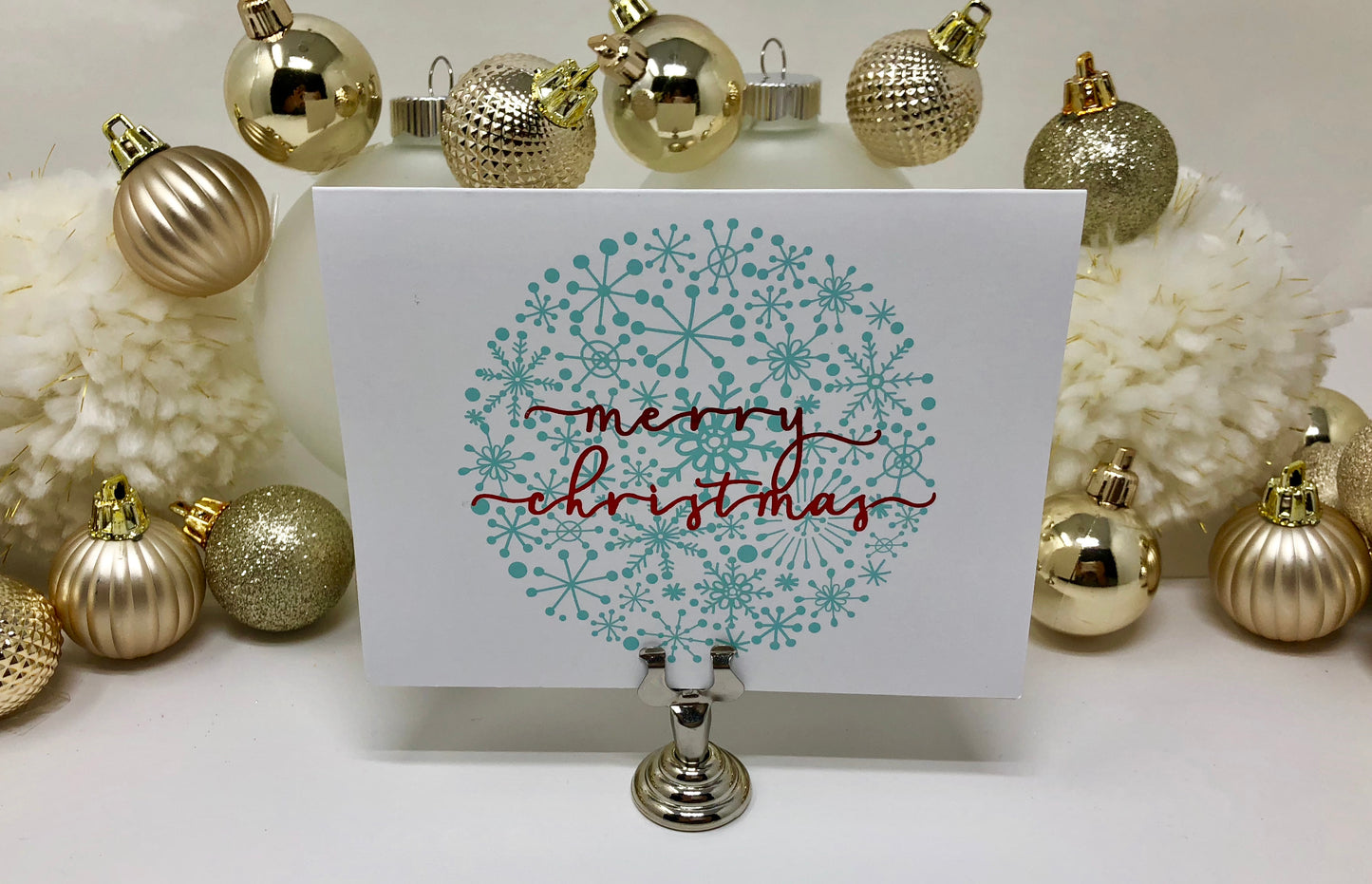 Gold Foil Merry Christmas Snowflake Ball Calligraphy Cards - Roshae Designs