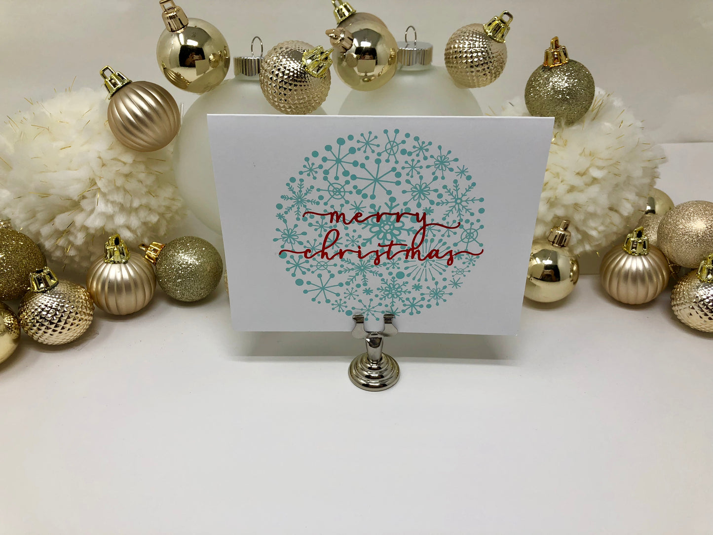 Gold Foil Merry Christmas Snowflake Ball Calligraphy Cards - Roshae Designs