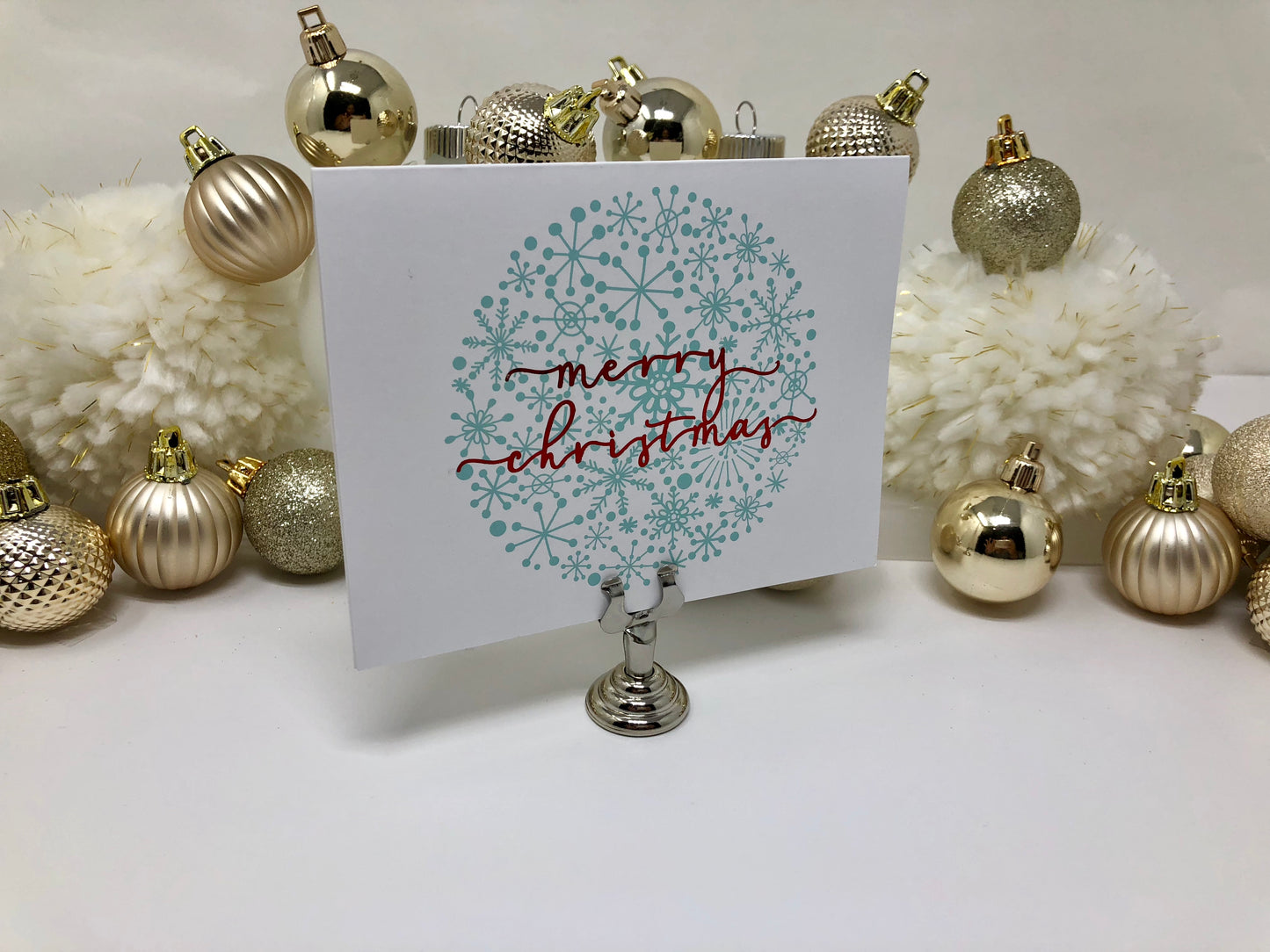 Gold Foil Merry Christmas Snowflake Ball Calligraphy Cards - Roshae Designs