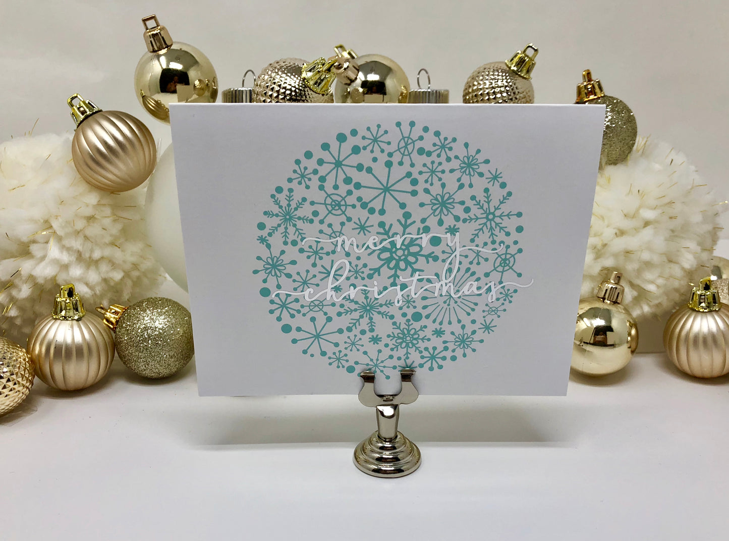 Gold Foil Merry Christmas Snowflake Ball Calligraphy Cards - Roshae Designs