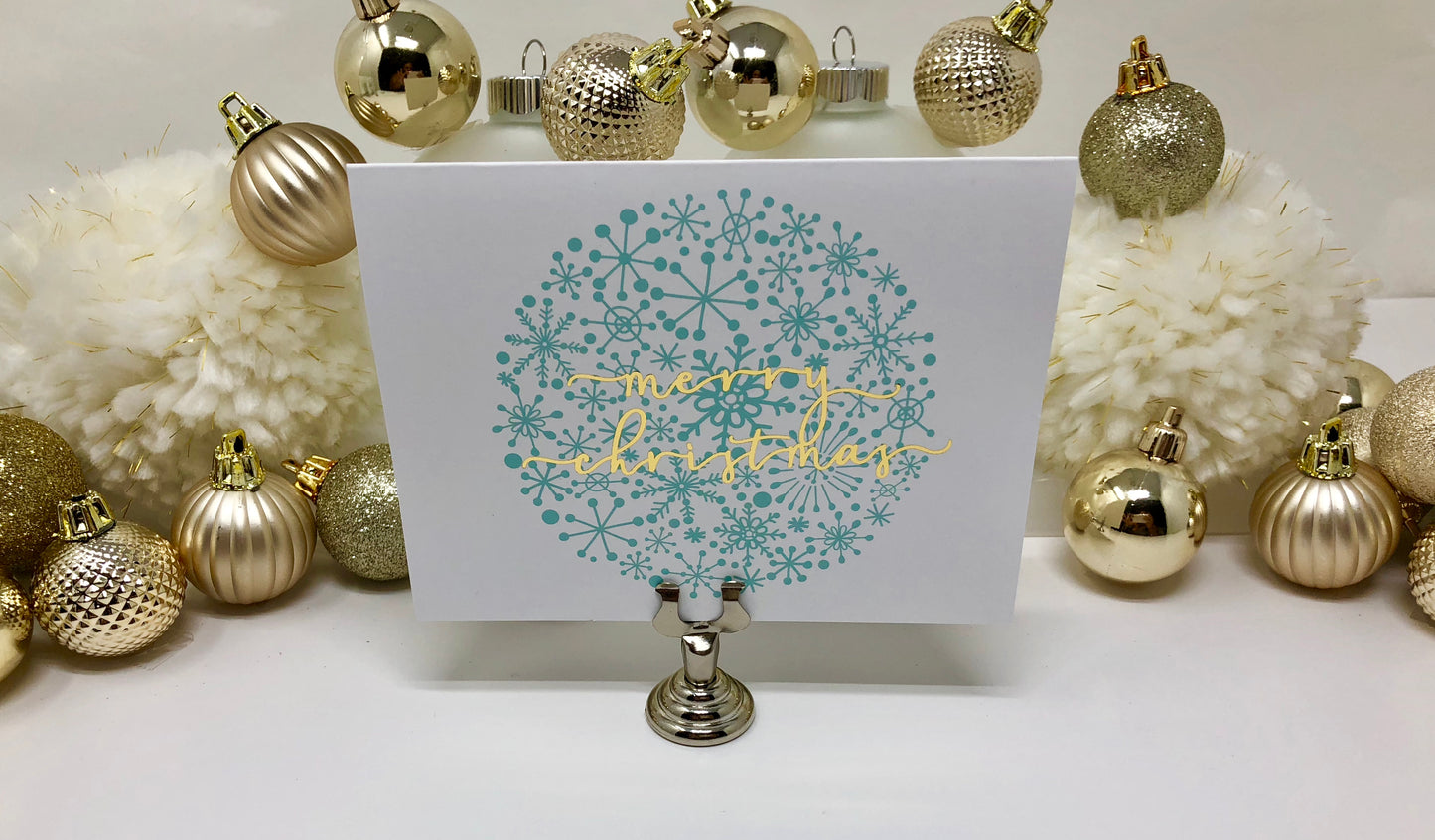 Gold Foil Merry Christmas Snowflake Ball Calligraphy Cards - Roshae Designs