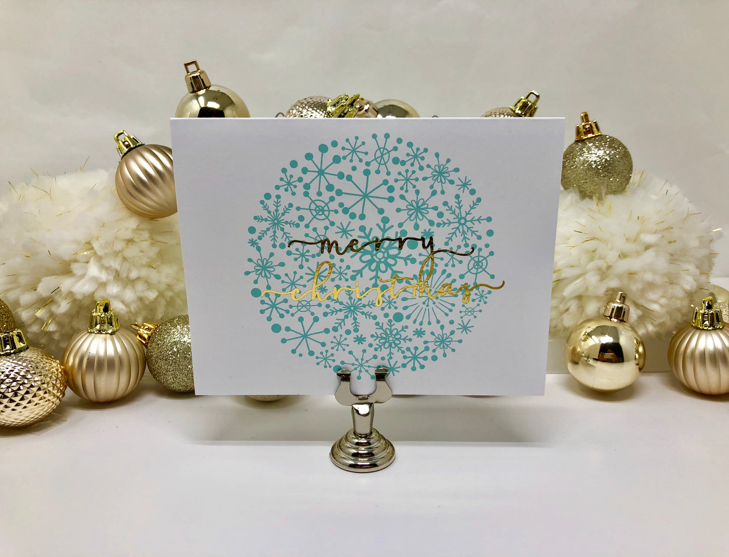 Gold Foil Merry Christmas Snowflake Ball Calligraphy Cards - Roshae Designs