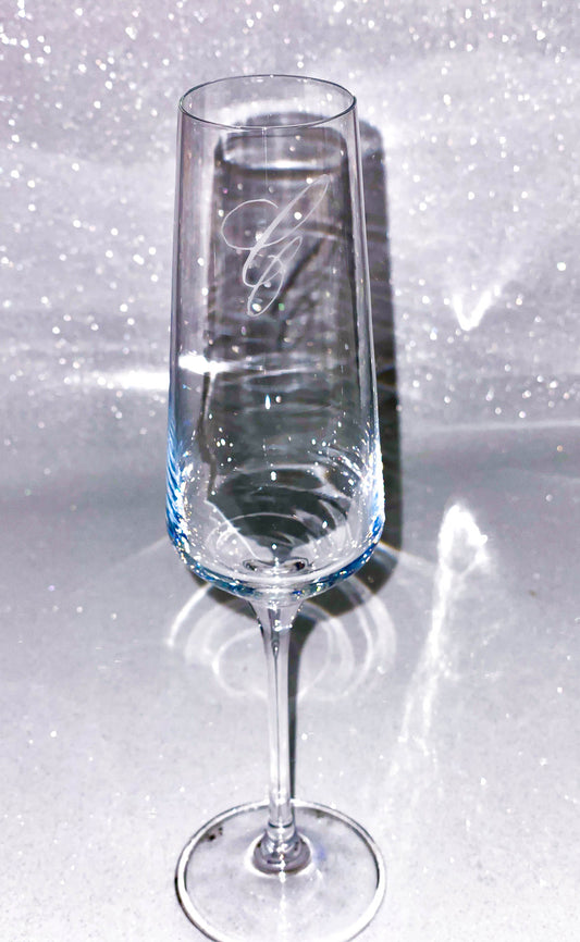 Calligraphy C Monogram Engraved Champagne Flute