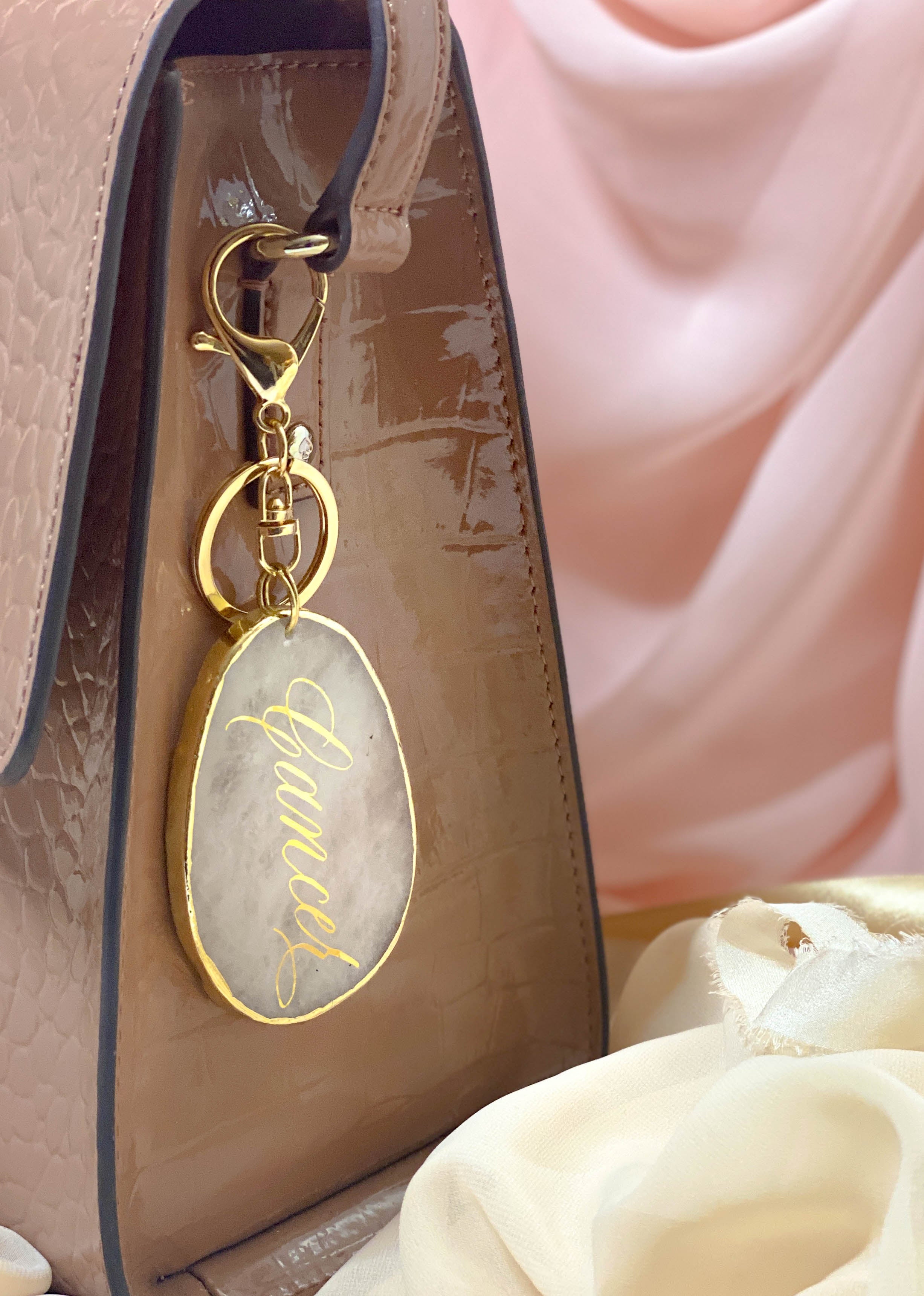 Gold and Rose Quartz Bag Charm