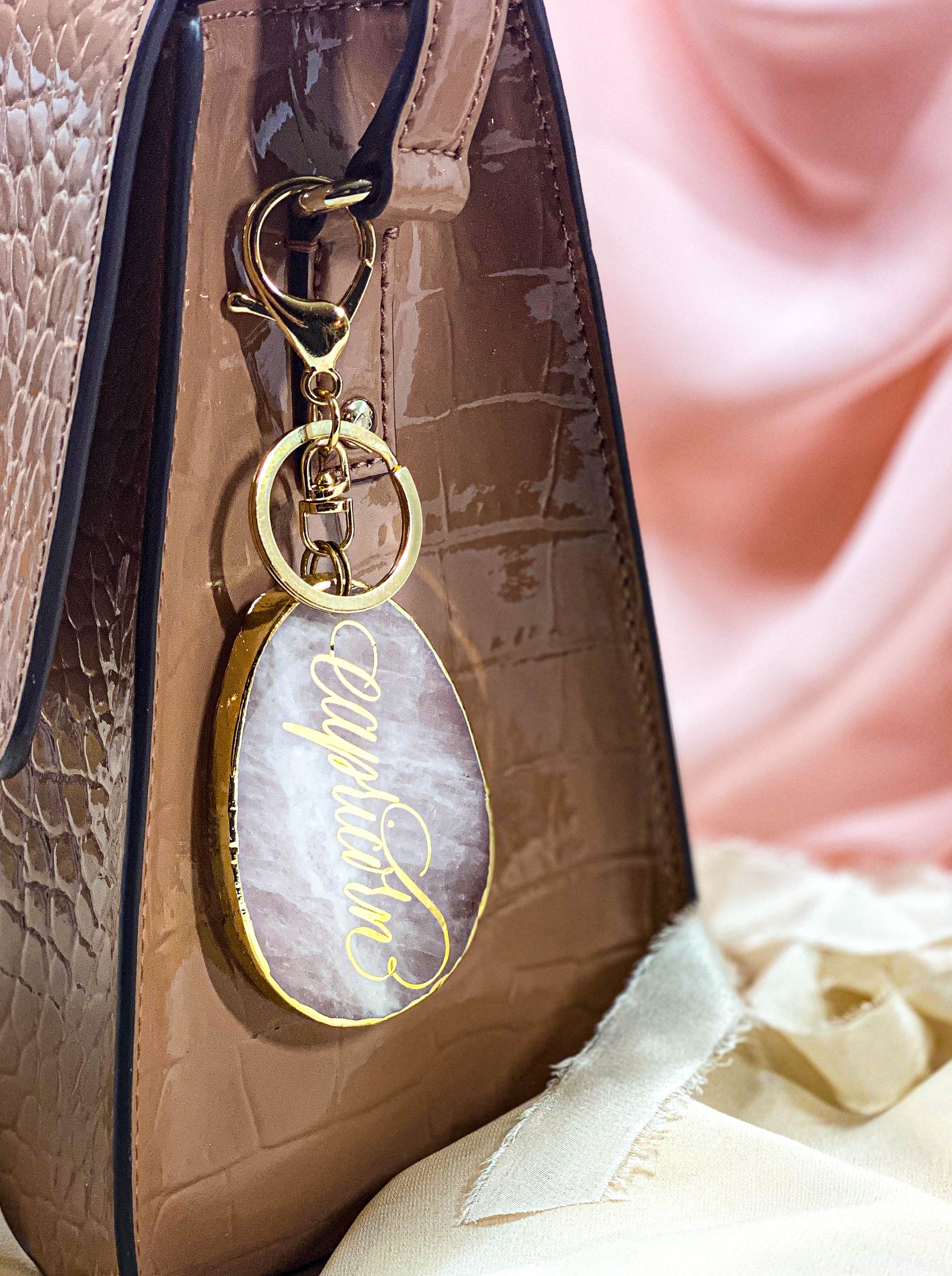 Gold and Rose Quartz Bag Charm