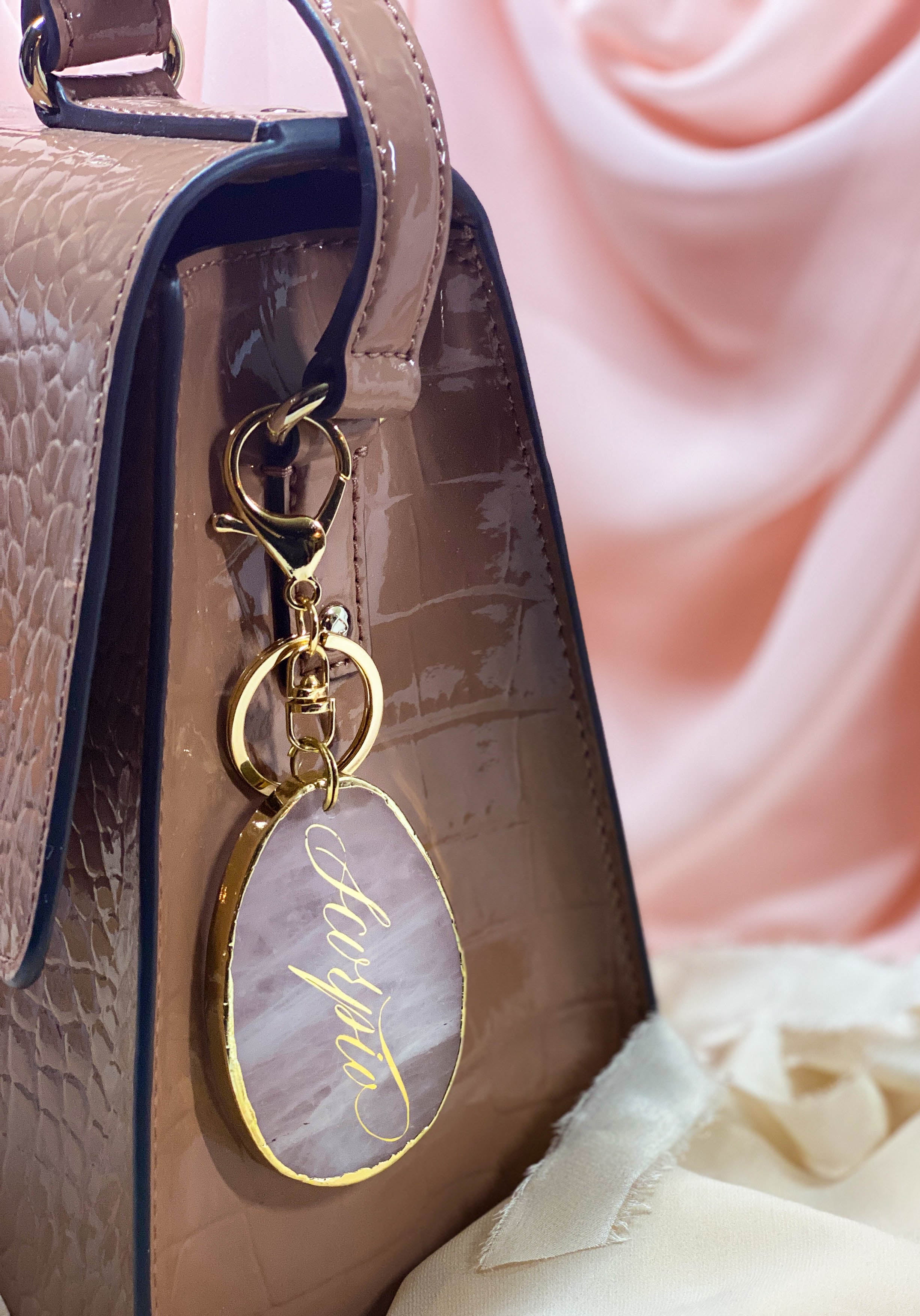 Gold and Rose Quartz Bag Charm