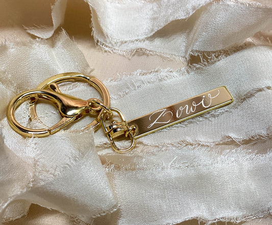 gold calligraphy engraved personalized bar pendant