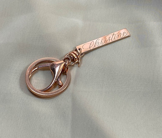 rose gold calligraphy engraved personalized bar pendant