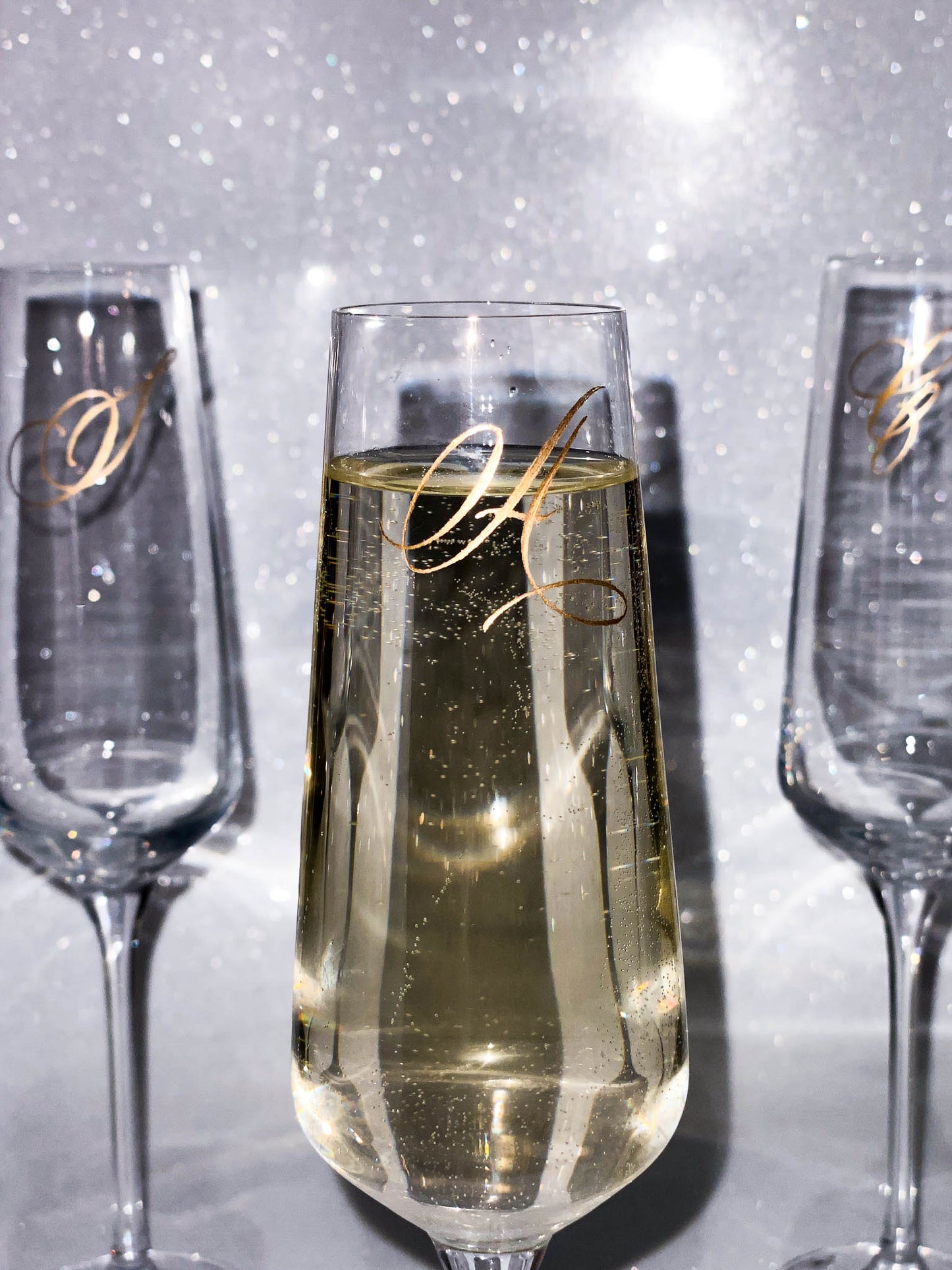 Calligraphy A Monogram Gold Engraved Champagne Flute