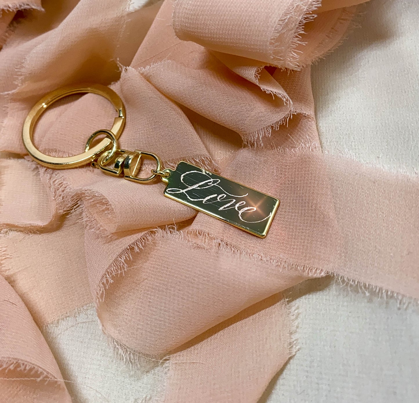calligraphy engraved love gold keychain