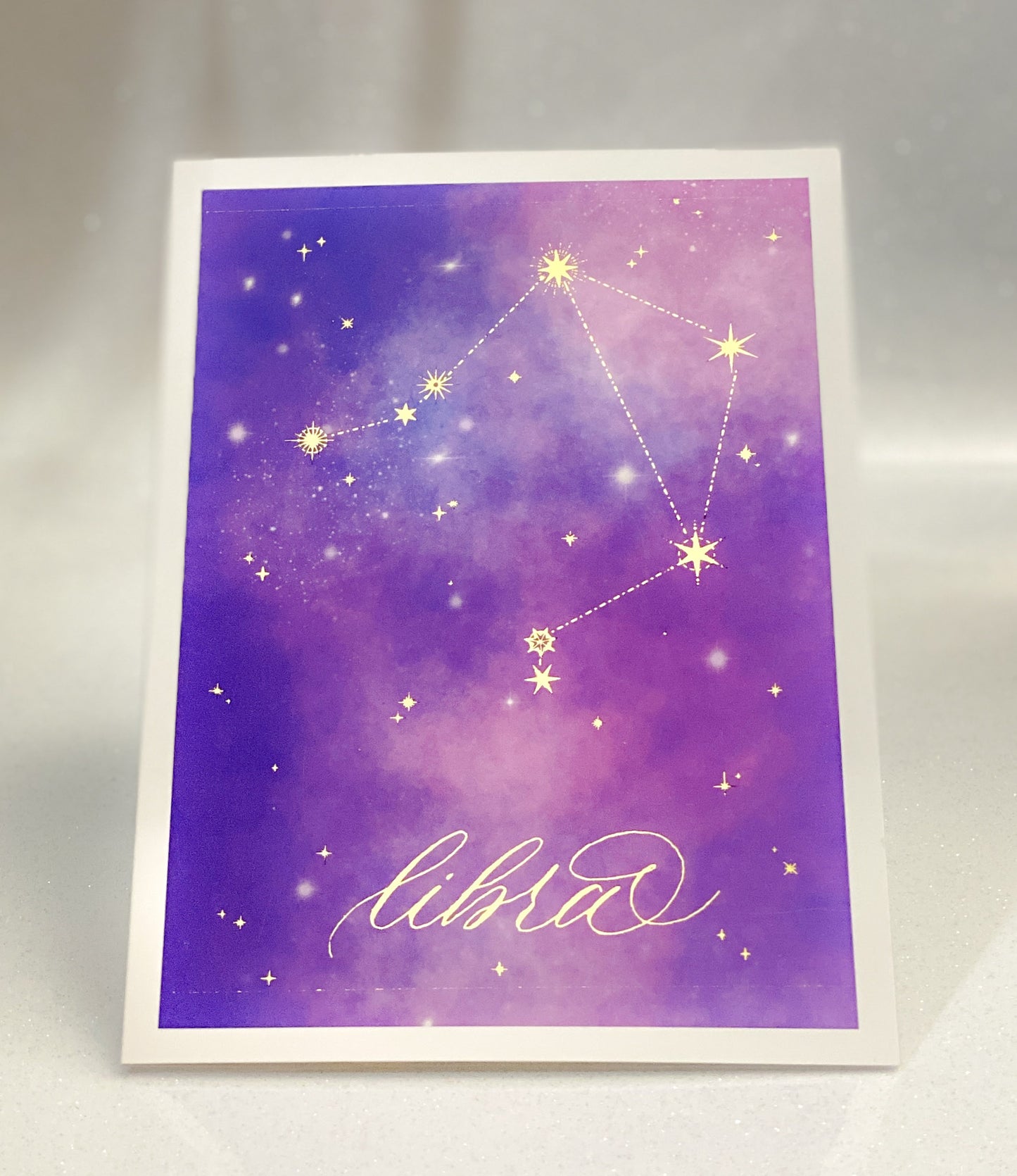 Calligraphy Libra Gold Foil Zodiac Birthday Card