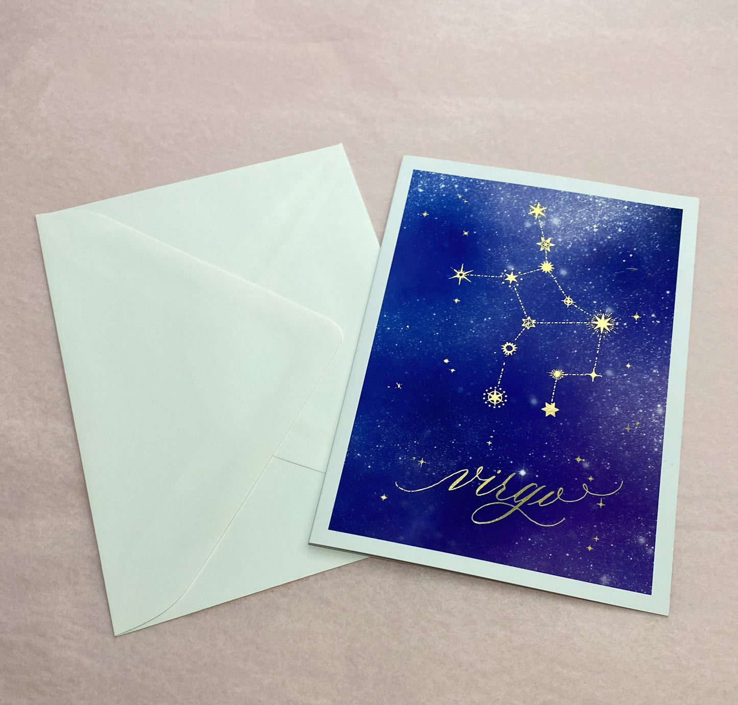 Virgo Gold Foil Zodiac Birthday Card White Envelope