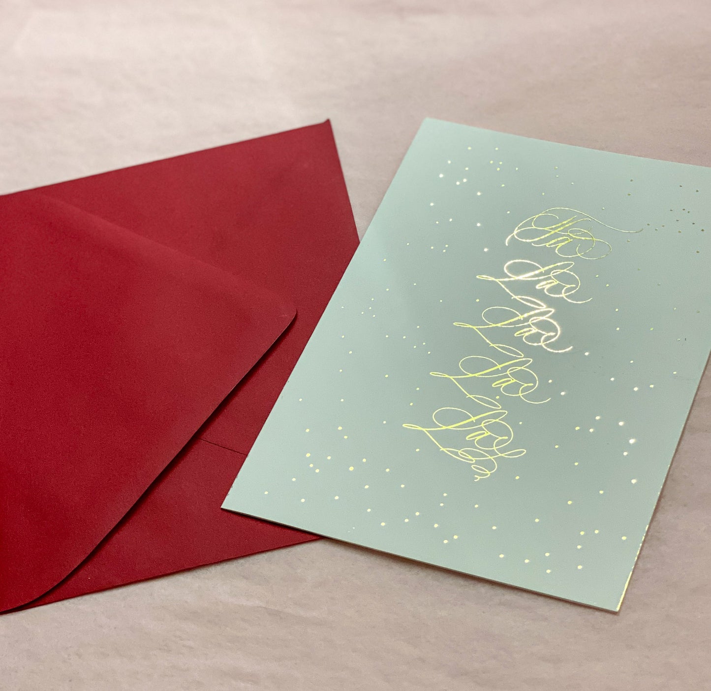 Fa La La La La Gold Foil Christmas Card Red Envelope
