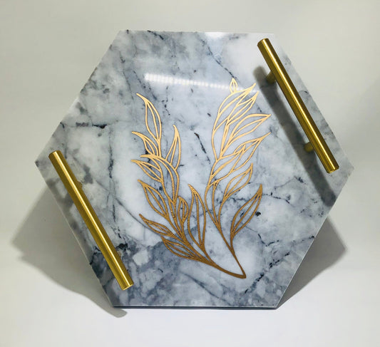 Marble and Gold Hexagon Tray - Botanical - Roshae Designs