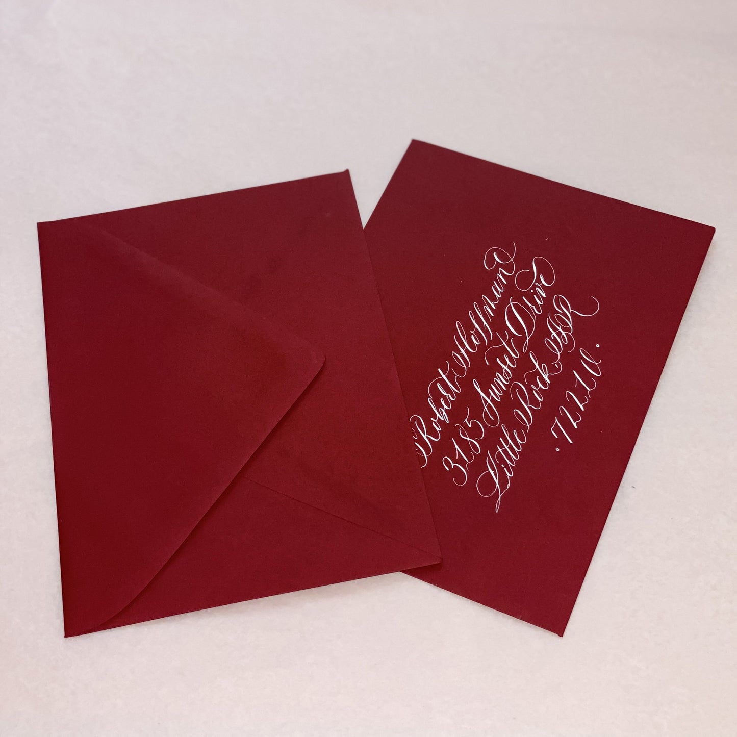 Red European Flap Envelope With White Calligraphy