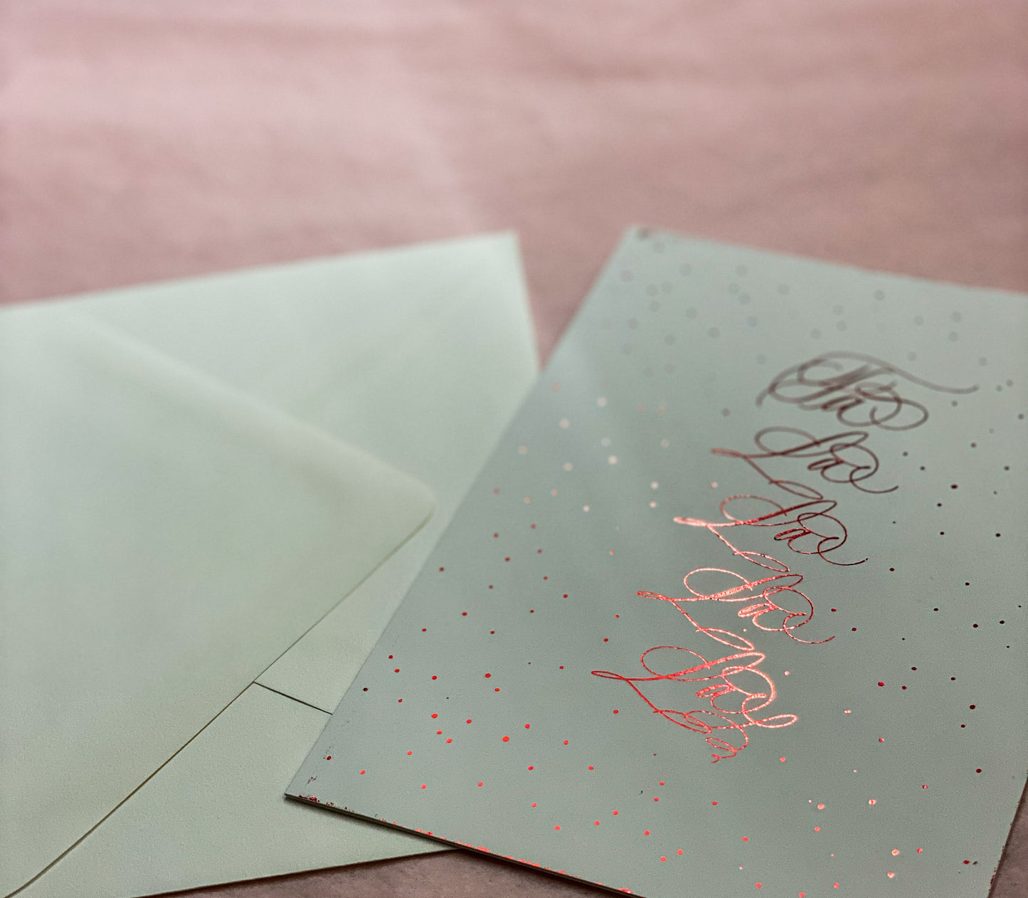 Fa La La La La Red Foil Christmas Card White Envelope