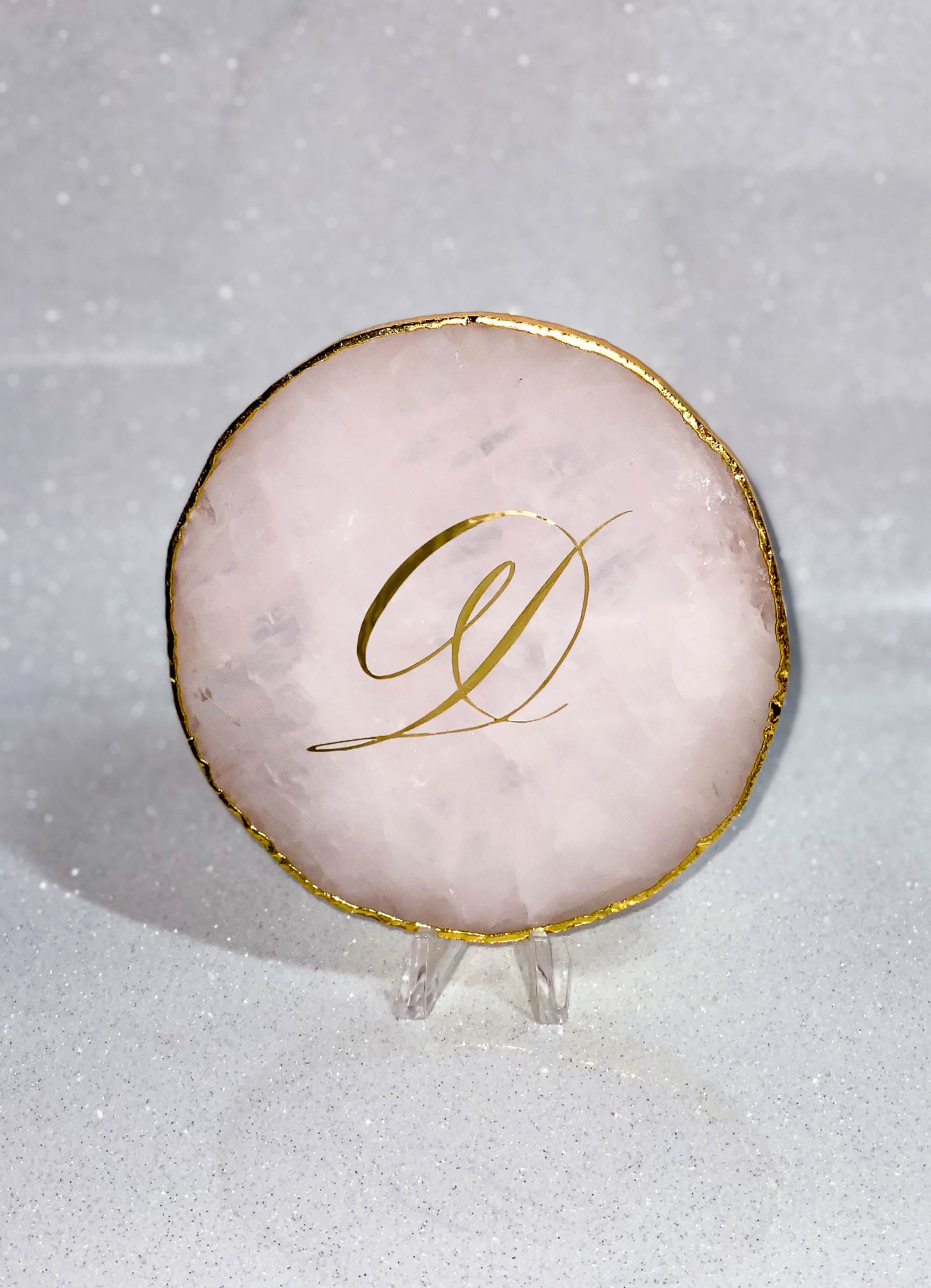 Round Rose Quartz Monogram Coasters