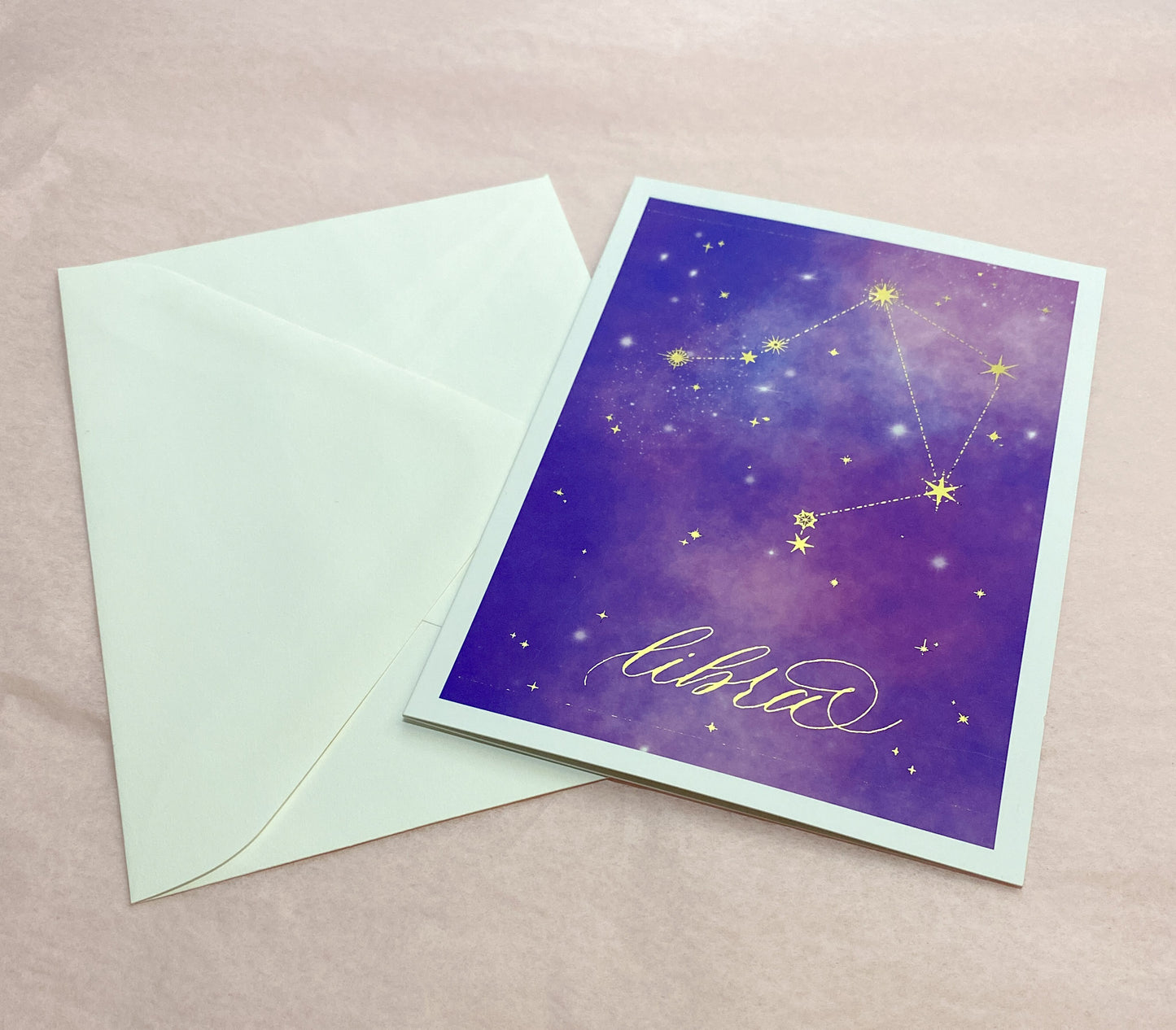 Libra Gold Foil Zodiac Greeting Card White Envelope