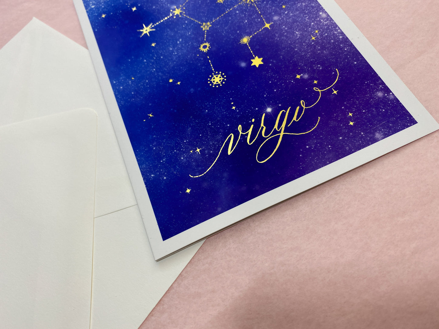 Virgo Calligraphy Gold Foil Zodiac Birthday Card